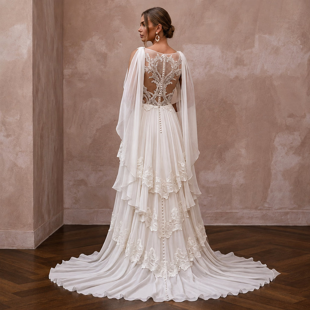 Lightweight Chiffon Wedding Dresses with Graceful Movement - Apparel & Accessories > Clothing > Wedding & Bridal Party Dresses > Wedding Dresses - Mignonette Bridal