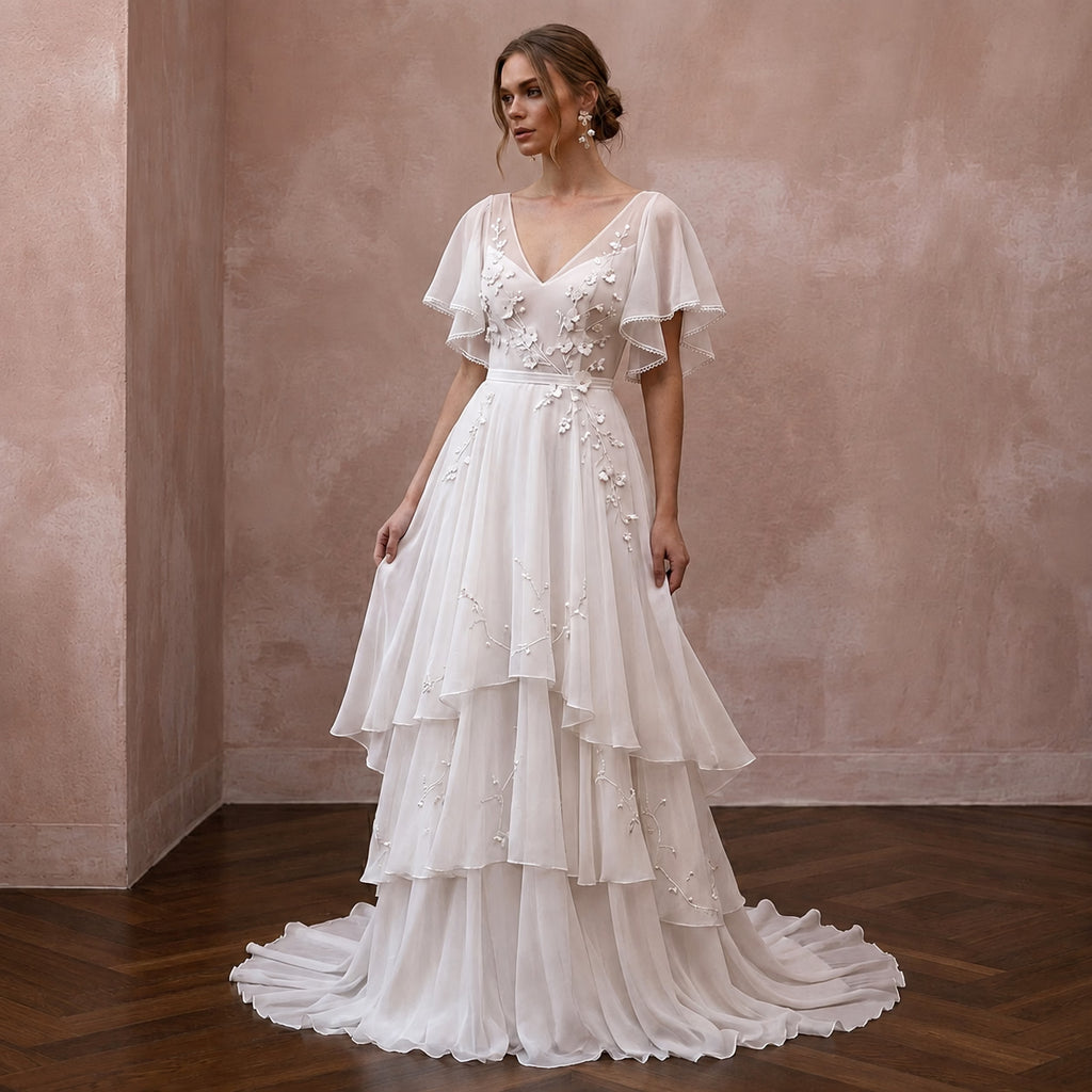 Lightweight Chiffon Wedding Dress for a Spring Destination Wedding