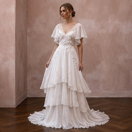 Lightweight Chiffon Wedding Dress for a Spring Destination Wedding