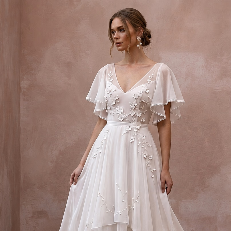 Lightweight Chiffon Wedding Dress for a Spring Destination Wedding