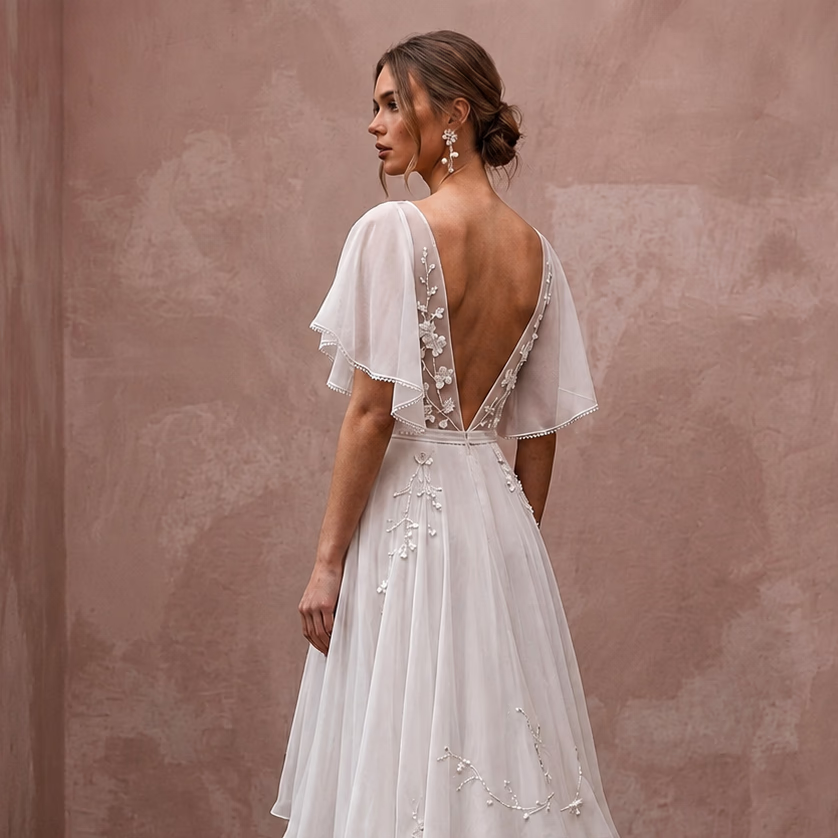 Lightweight Chiffon Wedding Dress for a Spring Destination Wedding
