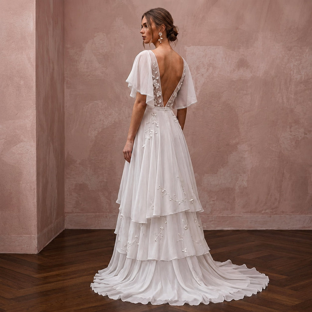 Lightweight Chiffon Wedding Dress for a Spring Destination Wedding
