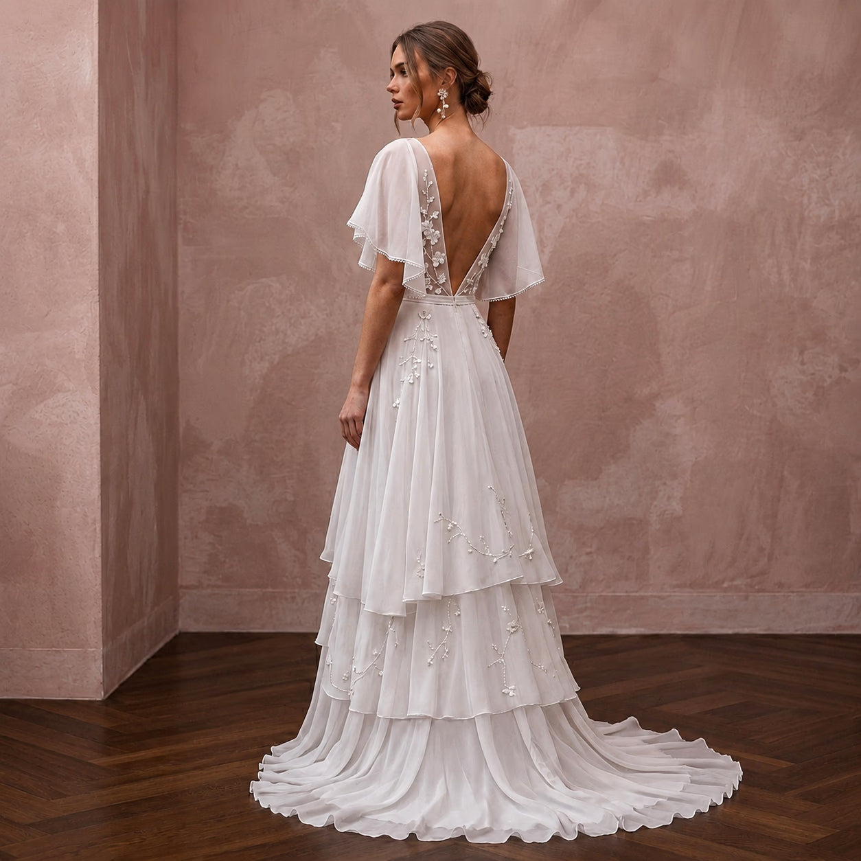 Lightweight Chiffon Wedding Dress for a Spring Destination Wedding