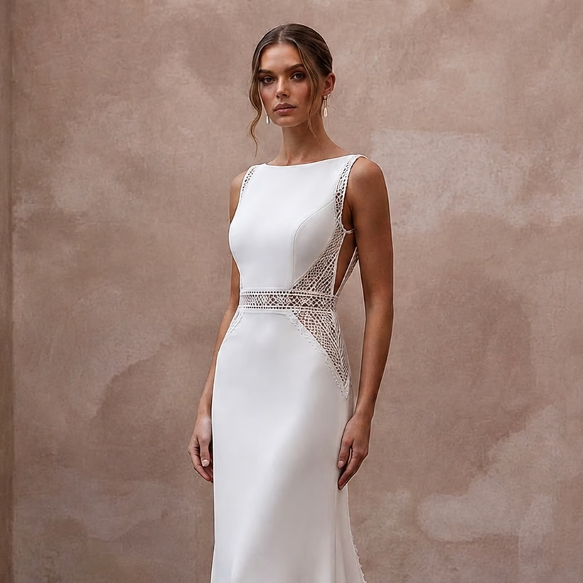 Lightweight Crepe Wedding Dress for a Destination Courthouse Ceremony - Apparel & Accessories > Clothing > Wedding & Bridal Party Dresses > Wedding Dresses - Mignonette Bridal