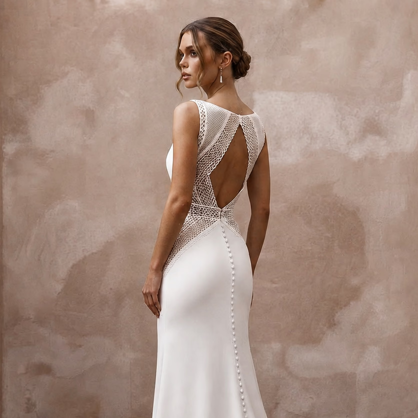 Lightweight Crepe Wedding Dress for a Destination Courthouse Ceremony - Apparel & Accessories > Clothing > Wedding & Bridal Party Dresses > Wedding Dresses - Mignonette Bridal
