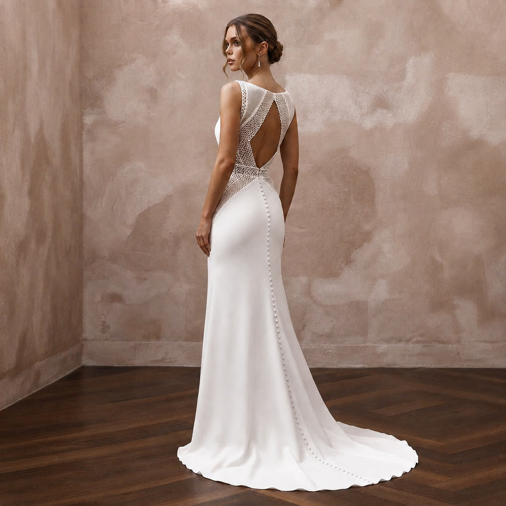 Lightweight Crepe Wedding Dress for a Destination Courthouse Ceremony - Apparel & Accessories > Clothing > Wedding & Bridal Party Dresses > Wedding Dresses - Mignonette Bridal
