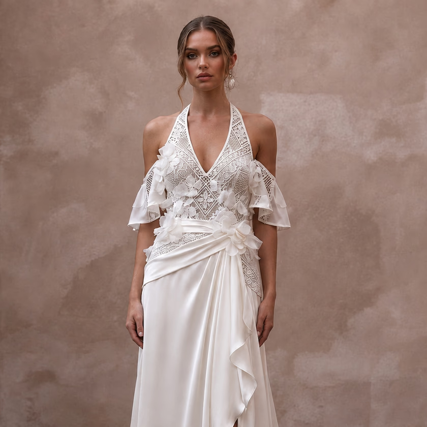 Lightweight Satin Wedding Dress for a Destination Ceremony - Apparel & Accessories > Clothing > Wedding & Bridal Party Dresses > Wedding Dresses - Mignonette Bridal