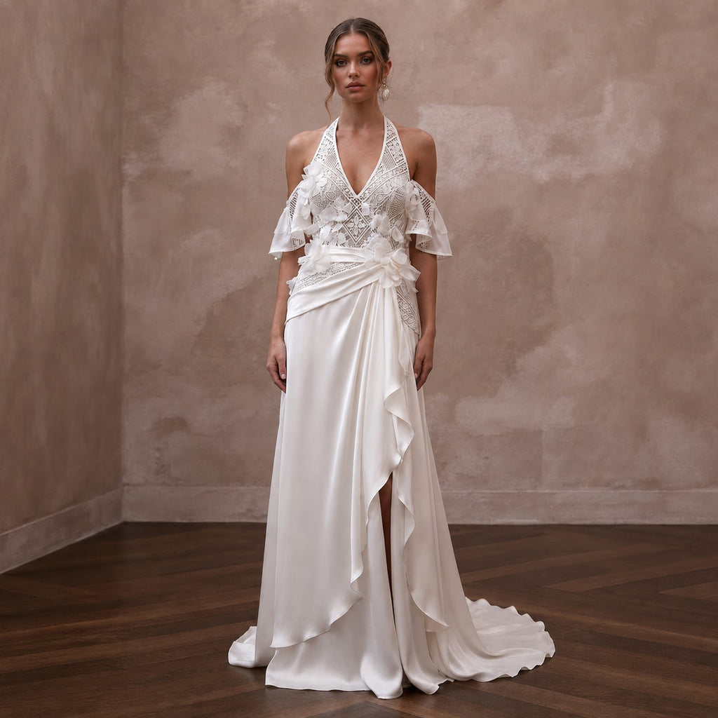 Lightweight Satin Wedding Dress for a Destination Ceremony - Apparel & Accessories > Clothing > Wedding & Bridal Party Dresses > Wedding Dresses - Mignonette Bridal