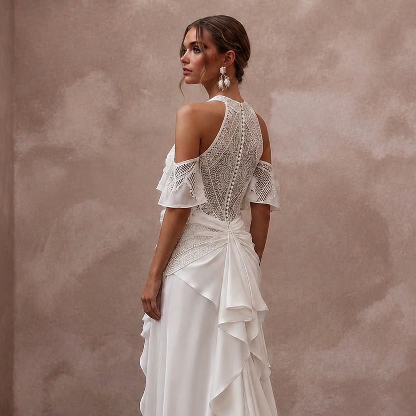 Lightweight Satin Wedding Dress for a Destination Ceremony - Apparel & Accessories > Clothing > Wedding & Bridal Party Dresses > Wedding Dresses - Mignonette Bridal