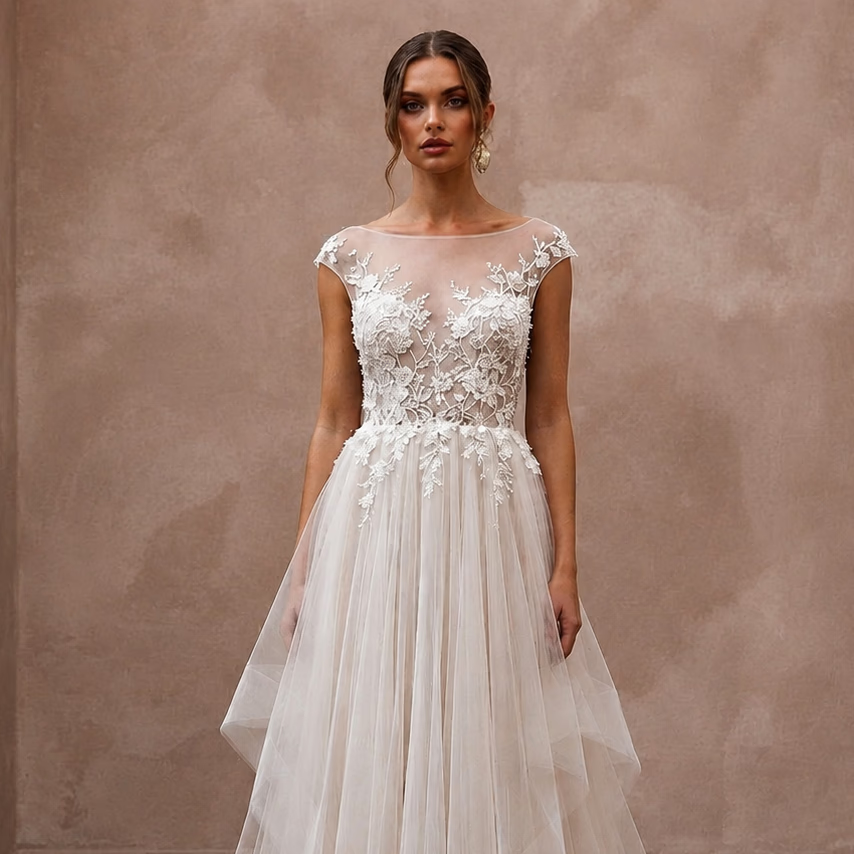 Lightweight Tulle Wedding Dress for a Spring Wedding