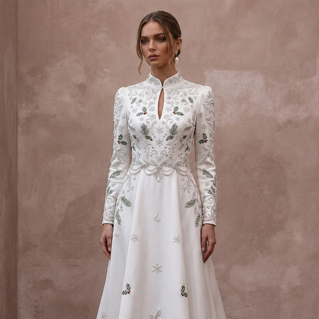 Long Sleeve A-Line Bridal Dress for a Christmas Wedding