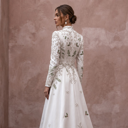 Long Sleeve A-Line Bridal Dress for a Christmas Wedding
