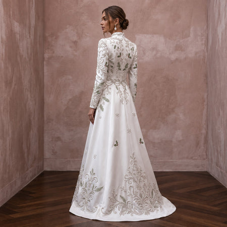 Long Sleeve A-Line Bridal Dress for a Christmas Wedding