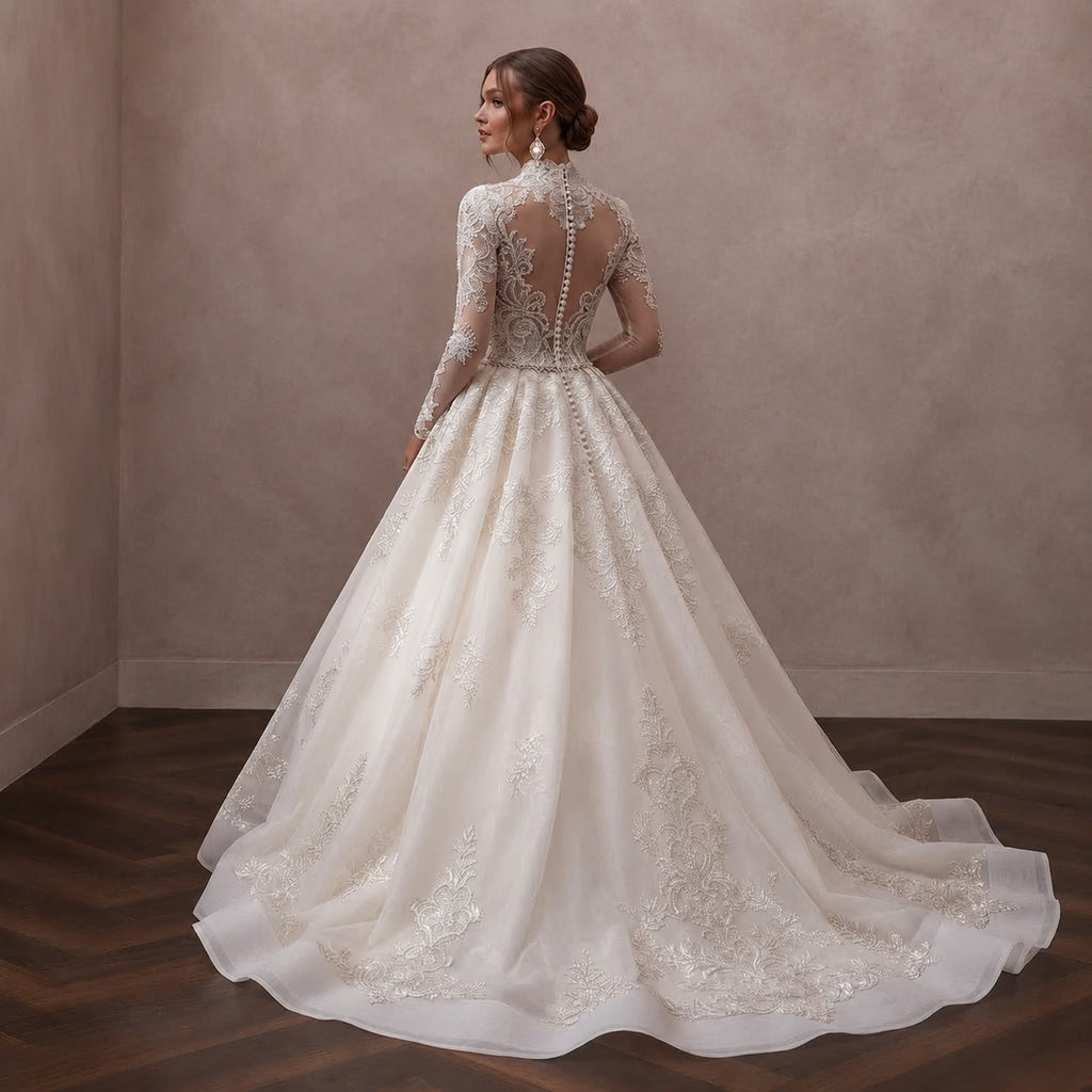 Long Sleeve Ball Gown Bridal Dress for a Cathedral Wedding