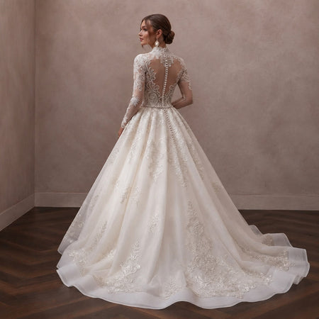 Long Sleeve Ball Gown Bridal Dress for a Cathedral Wedding