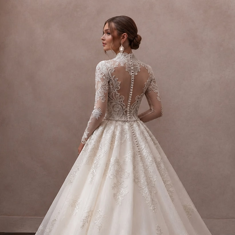 Long Sleeve Ball Gown Bridal Dress for a Cathedral Wedding