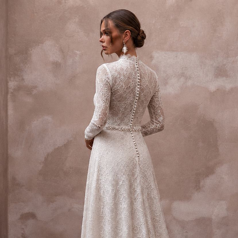 Long Sleeve Chantilly Lace Wedding Dresses with Romantic Style
