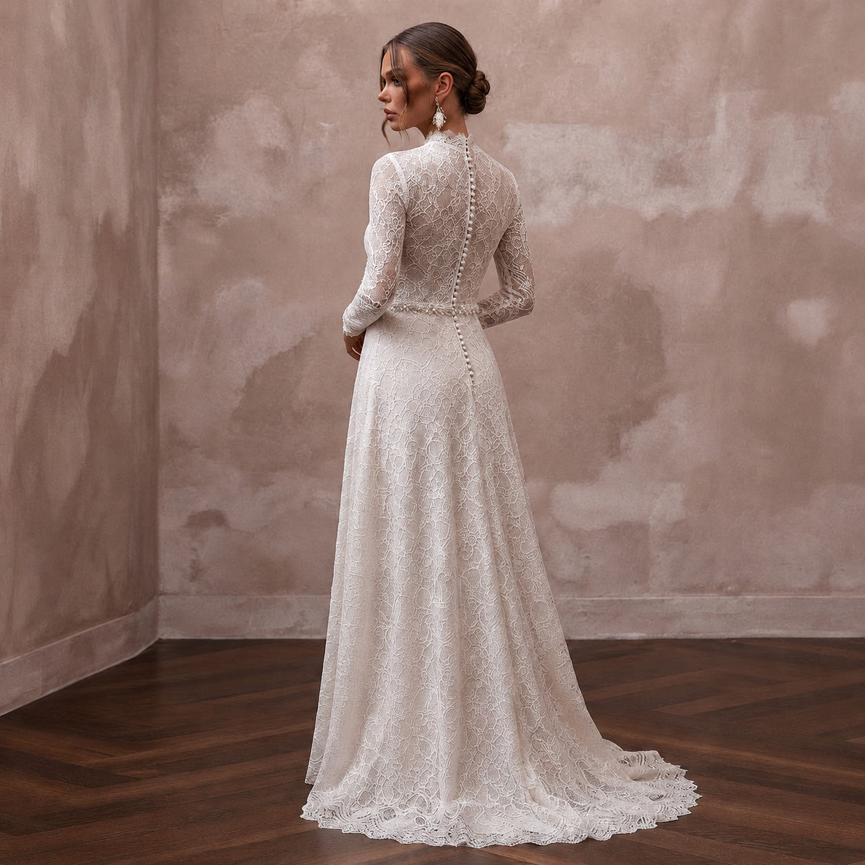 Long Sleeve Chantilly Lace Wedding Dresses with Romantic Style - Apparel & Accessories > Clothing > Wedding & Bridal Party Dresses > Wedding Dresses - Mignonette