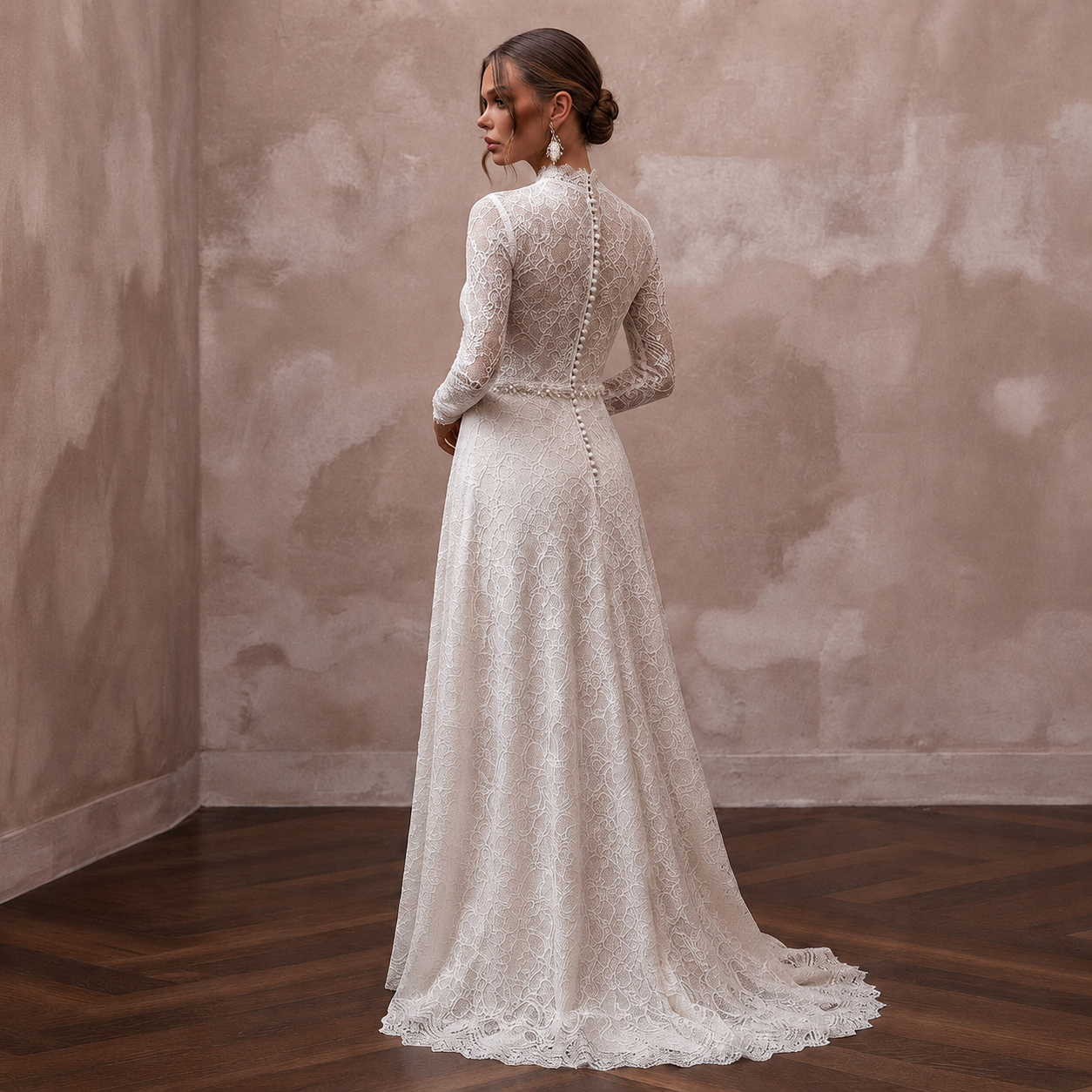 Long Sleeve Chantilly Lace Wedding Dresses with Romantic Style
