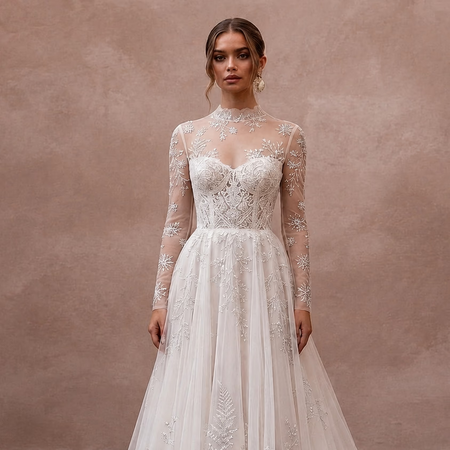 Long Sleeve Chiffon Bridal Dress for a Winter Garden Wedding