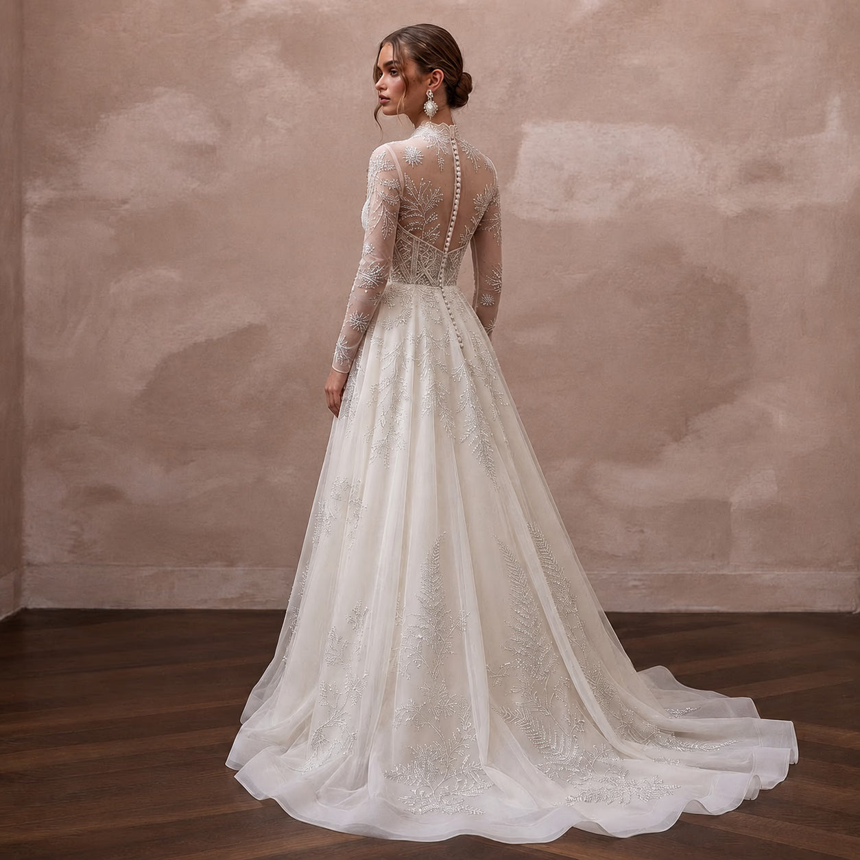 Long Sleeve Chiffon Bridal Dress for a Winter Garden Wedding Secondary image