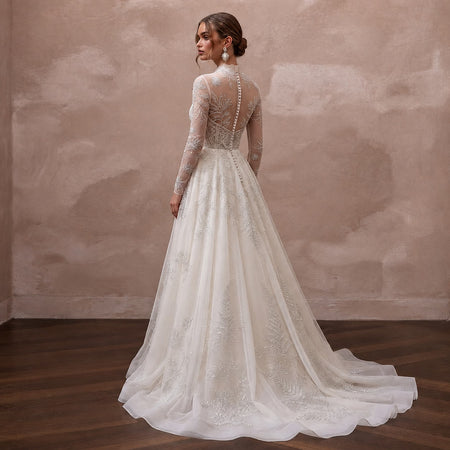 Long Sleeve Chiffon Bridal Dress for a Winter Garden Wedding