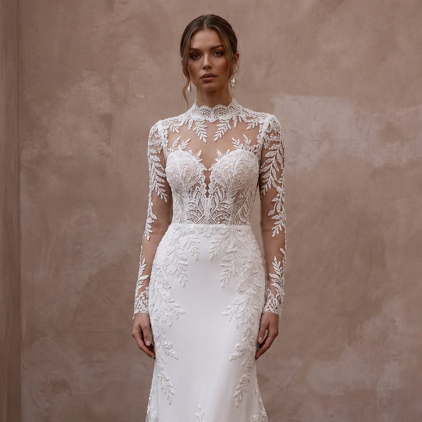 Long Sleeve Lace Bridal Gown for a Traditional Wedding - Apparel & Accessories > Clothing > Wedding & Bridal Party Dresses > Wedding Dresses - Mignonette Bridal