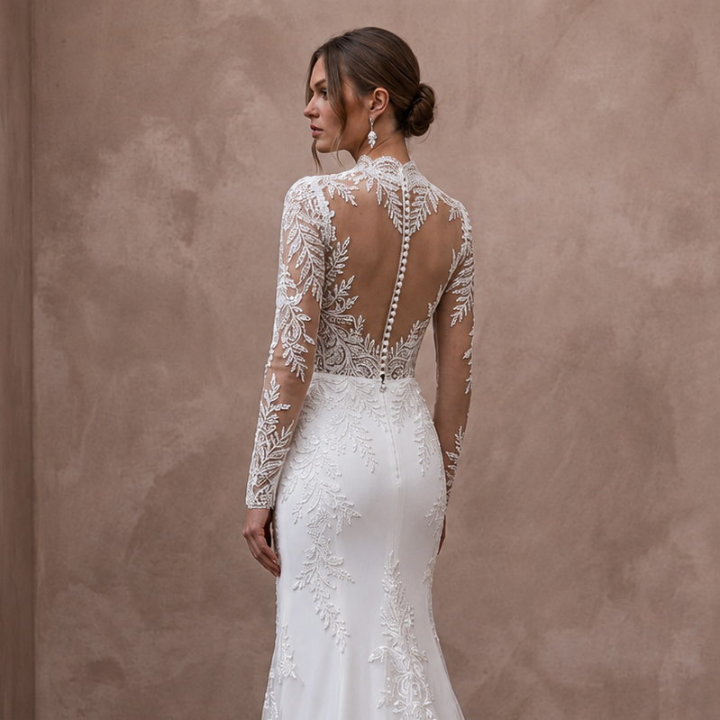 Long Sleeve Lace Bridal Gown for a Traditional Wedding - Apparel & Accessories > Clothing > Wedding & Bridal Party Dresses > Wedding Dresses - Mignonette Bridal