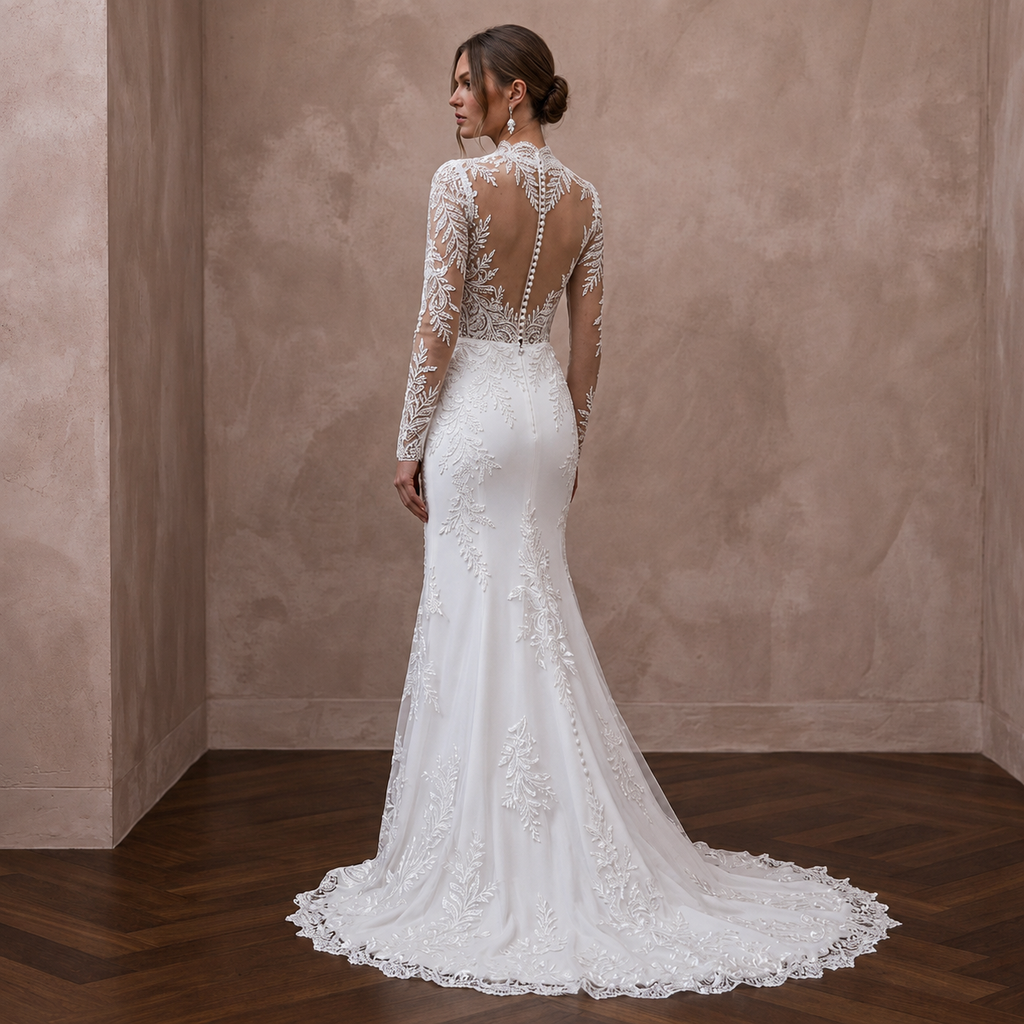 Long Sleeve Lace Bridal Gown for a Traditional Wedding - Apparel & Accessories > Clothing > Wedding & Bridal Party Dresses > Wedding Dresses - Mignonette Bridal