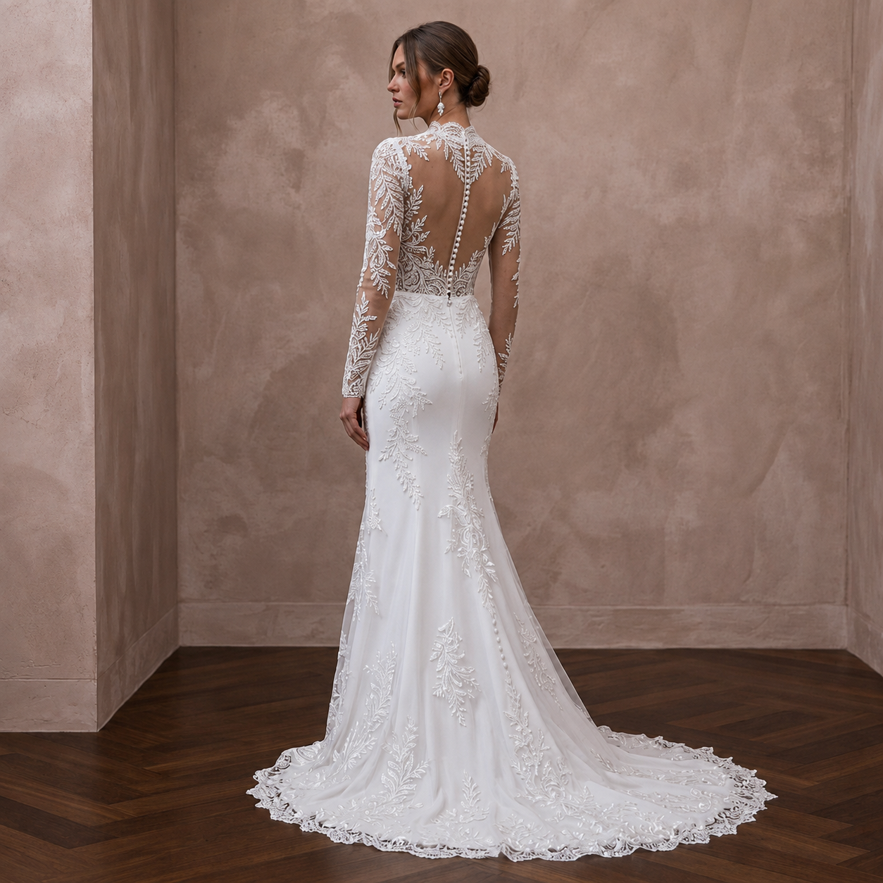 Long Sleeve Lace Bridal Gown for a Traditional Wedding - Apparel & Accessories > Clothing > Wedding & Bridal Party Dresses > Wedding Dresses - Mignonette Bridal