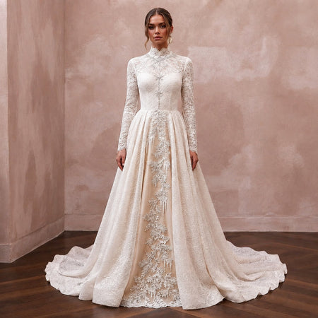 Long Sleeve Lace Bridal Gown for a Winter Mountain Ceremony