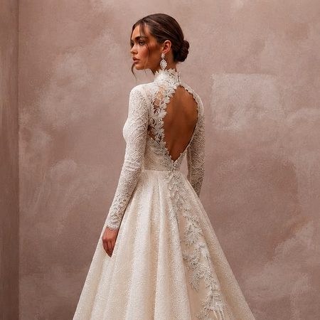 Long Sleeve Lace Bridal Gown for a Winter Mountain Ceremony