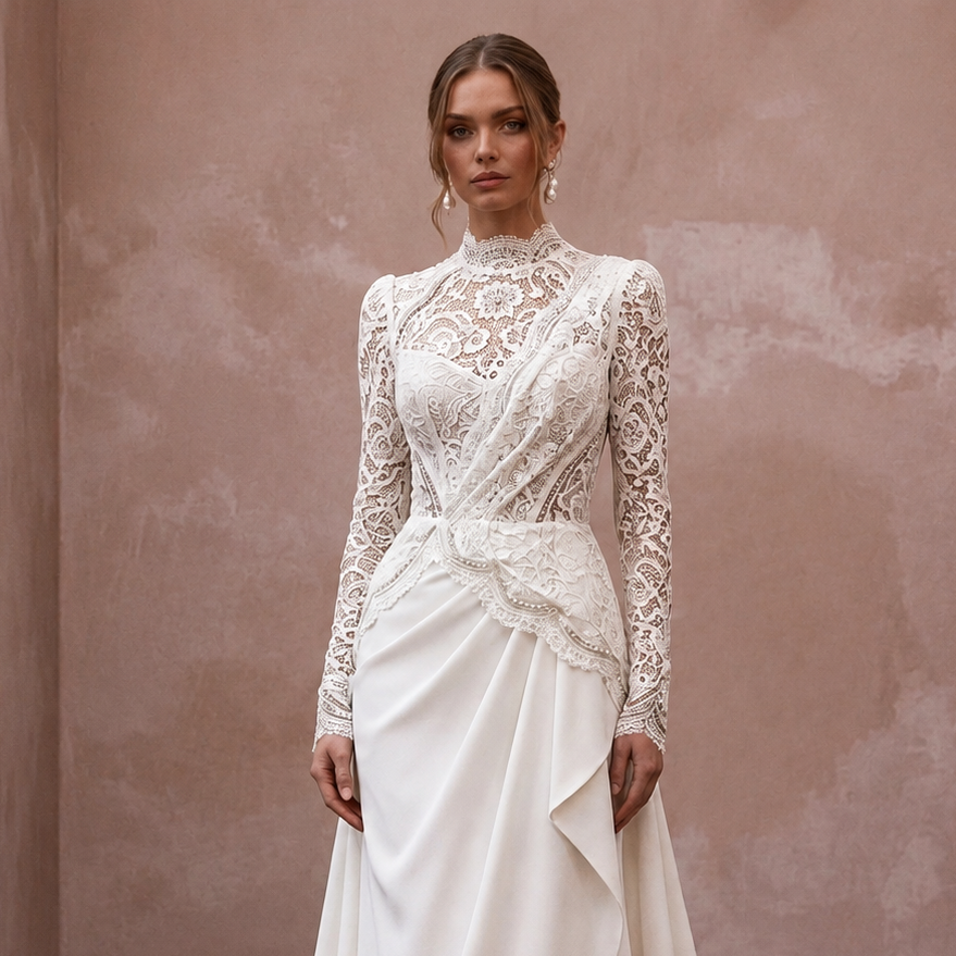 Long Sleeve Lace Dress for a City Hall Wedding - Apparel & Accessories > Clothing > Wedding & Bridal Party Dresses > Wedding Dresses - Mignonette Bridal