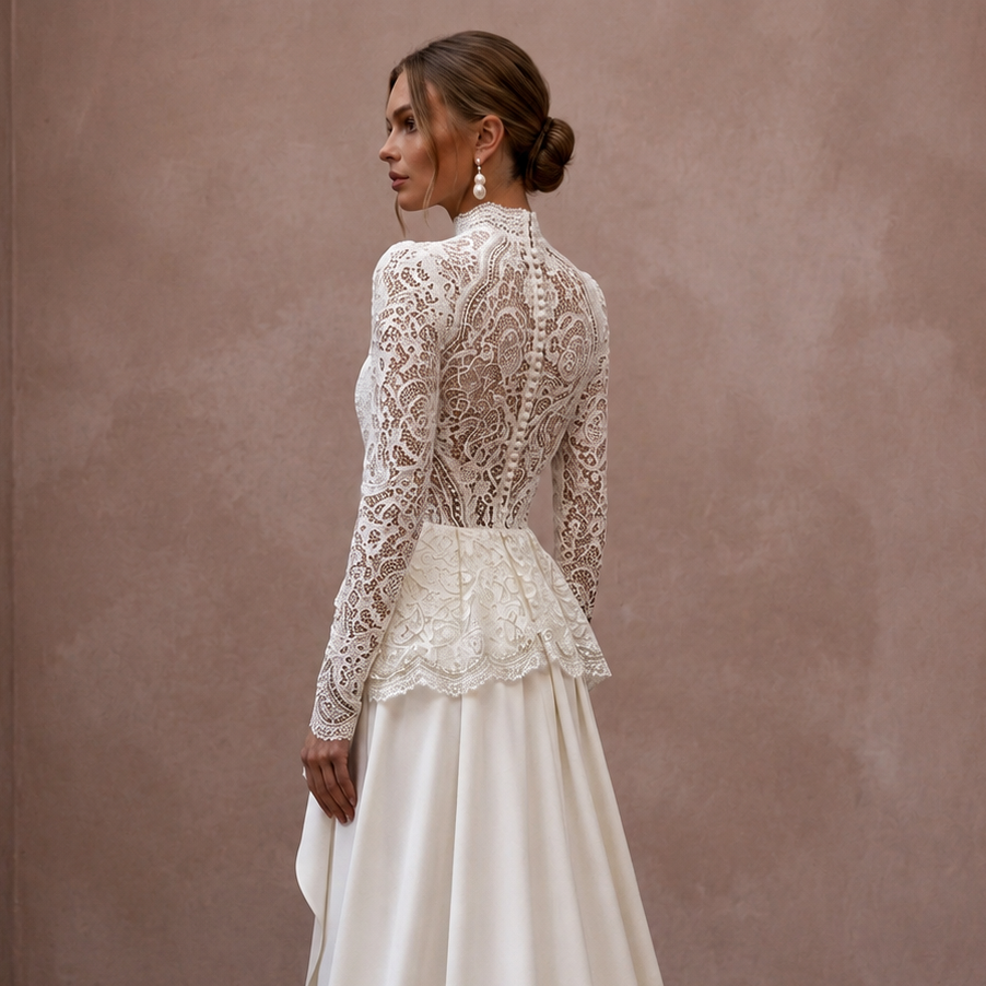 Long Sleeve Lace Dress for a City Hall Wedding - Apparel & Accessories > Clothing > Wedding & Bridal Party Dresses > Wedding Dresses - Mignonette Bridal