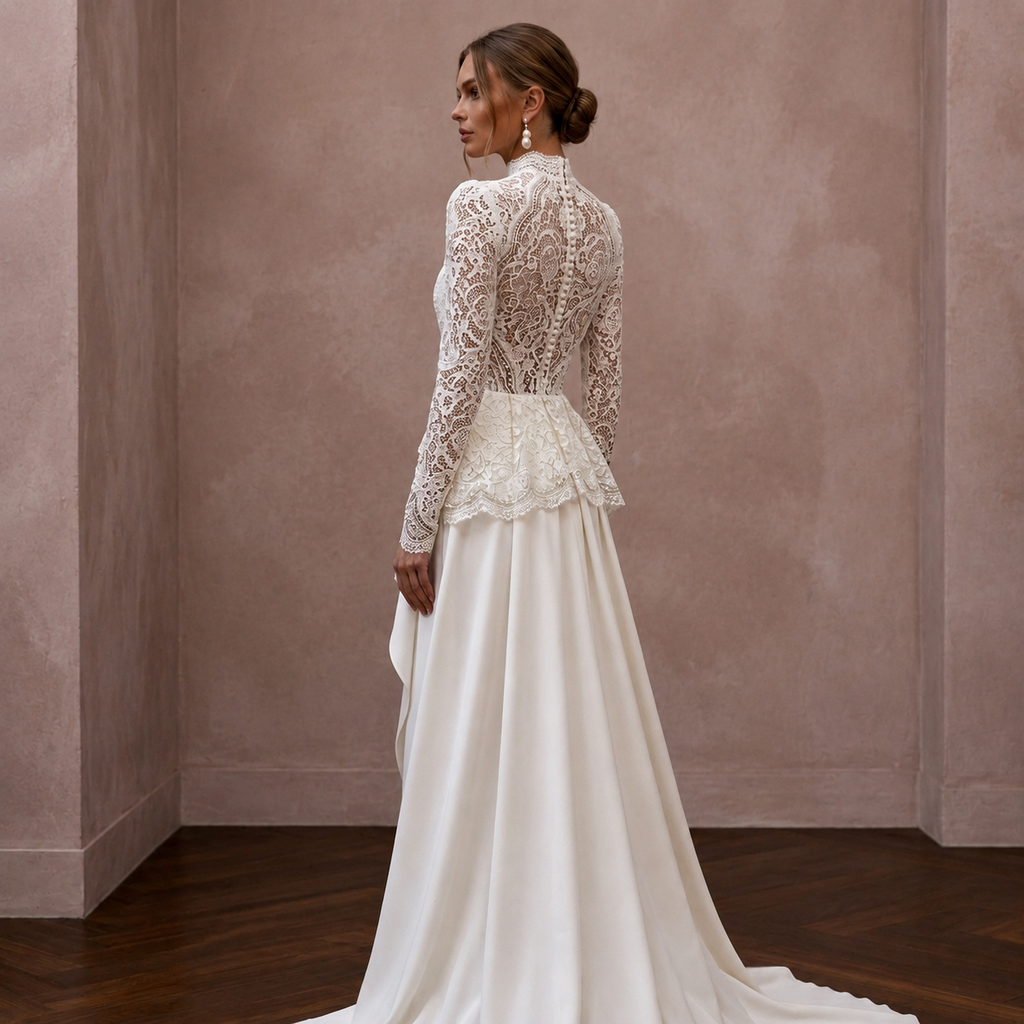 Long Sleeve Lace Dress for a City Hall Wedding - Apparel & Accessories > Clothing > Wedding & Bridal Party Dresses > Wedding Dresses - Mignonette Bridal