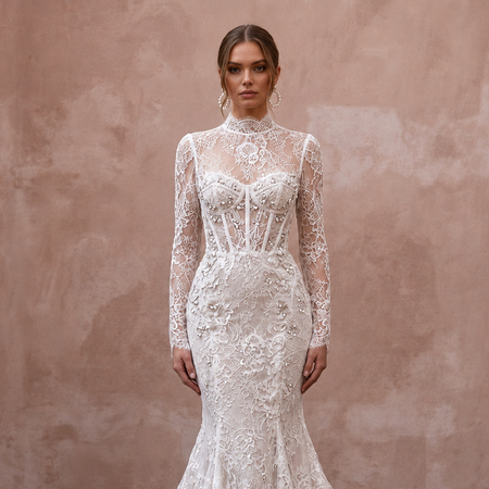 Long Sleeve Lace Mermaid Wedding Gown - Apparel & Accessories > Clothing > Wedding & Bridal Party Dresses > Wedding Dresses - Mignonette Bridal