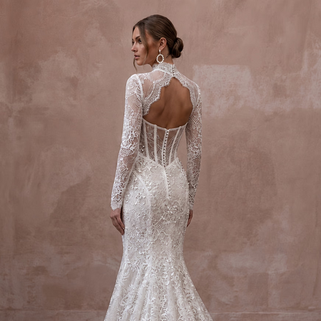 Long Sleeve Lace Mermaid Wedding Gown - Apparel & Accessories > Clothing > Wedding & Bridal Party Dresses > Wedding Dresses - Mignonette Bridal