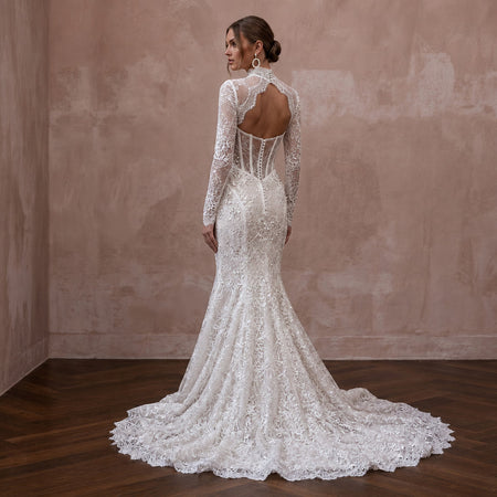 Long Sleeve Lace Mermaid Wedding Gown - Apparel & Accessories > Clothing > Wedding & Bridal Party Dresses > Wedding Dresses - Mignonette Bridal