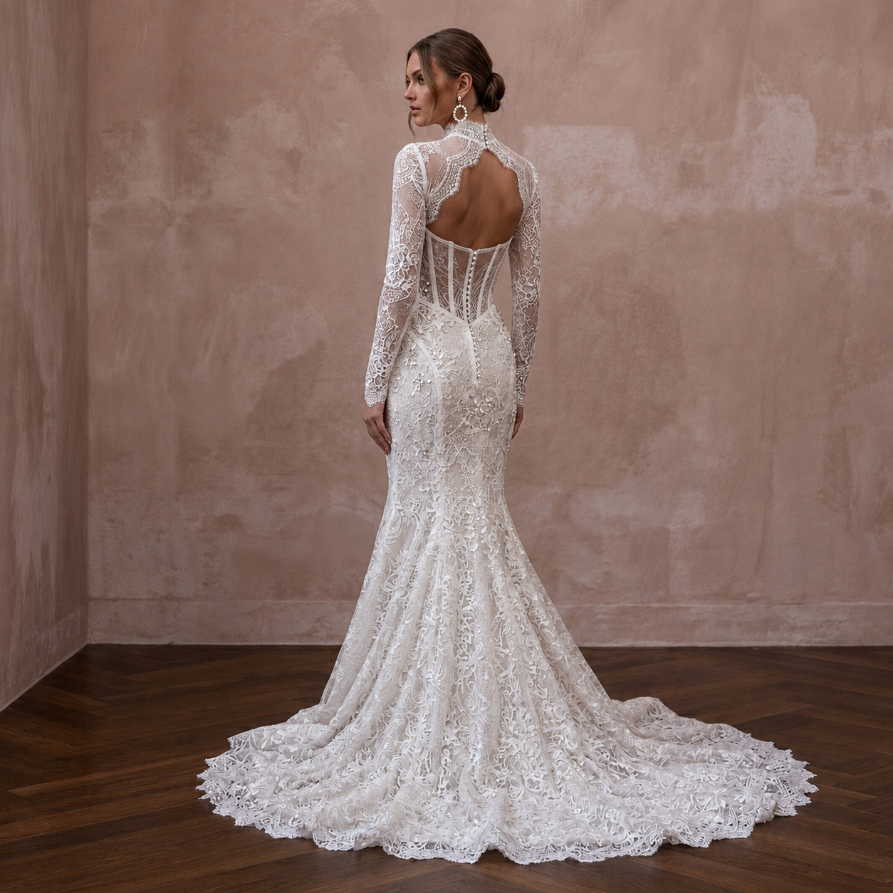 Long Sleeve Lace Mermaid Wedding Gown - Apparel & Accessories > Clothing > Wedding & Bridal Party Dresses > Wedding Dresses - Mignonette Bridal