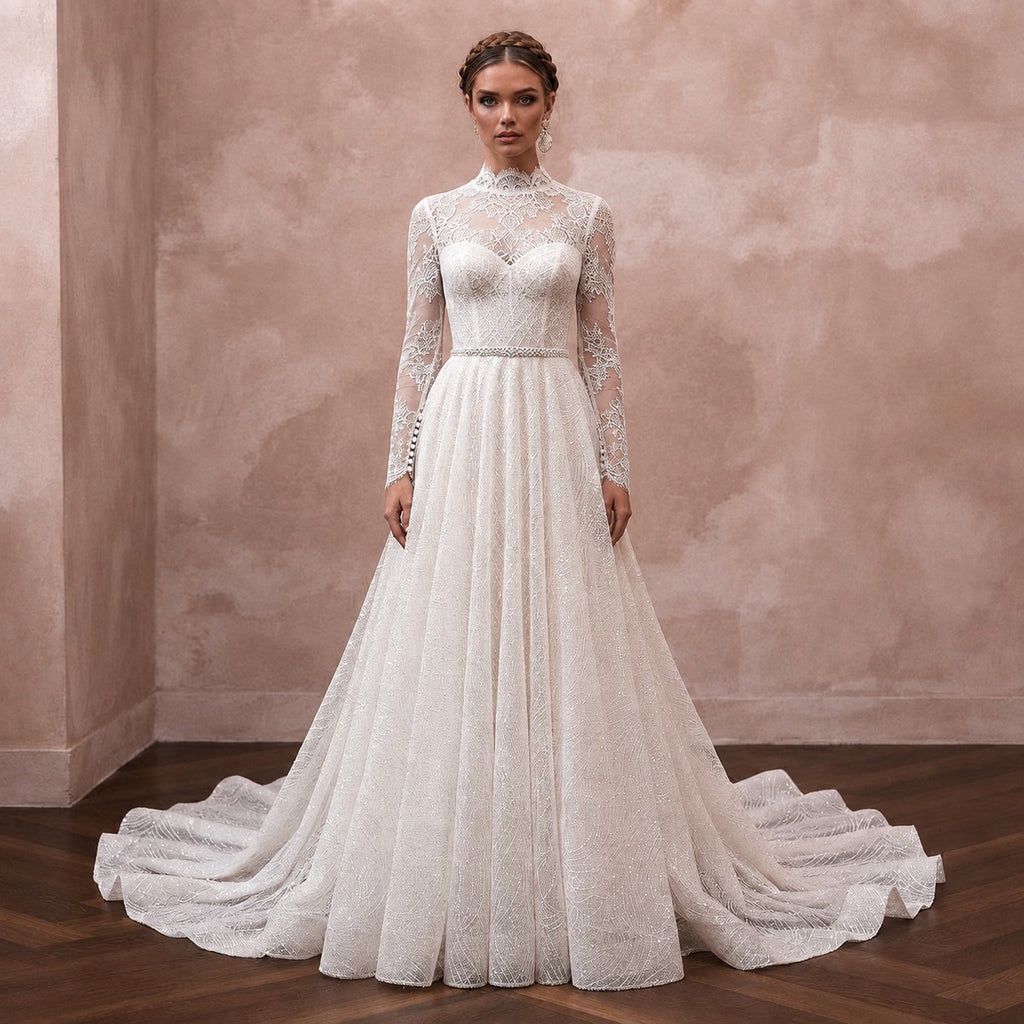 Long Sleeve Lace Wedding Dress for a Winter Wedding