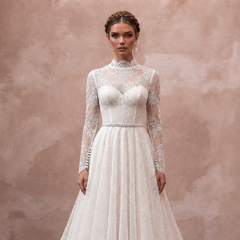 Long Sleeve Lace Wedding Dress for a Winter Wedding
