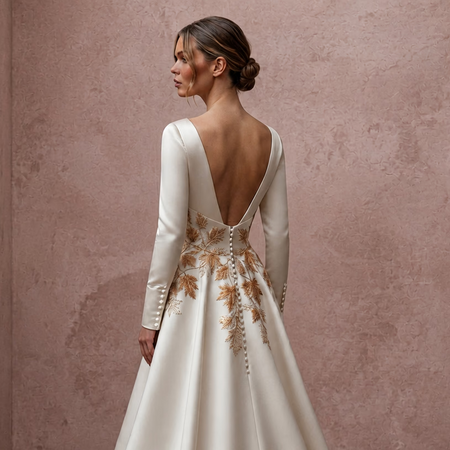 Long Sleeve Satin Bridal Dress for an Autumn Wedding