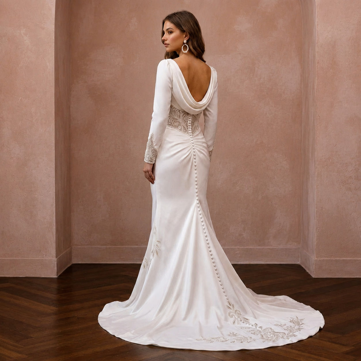 Long Sleeve Satin Trumpet Wedding Gown Secondary image