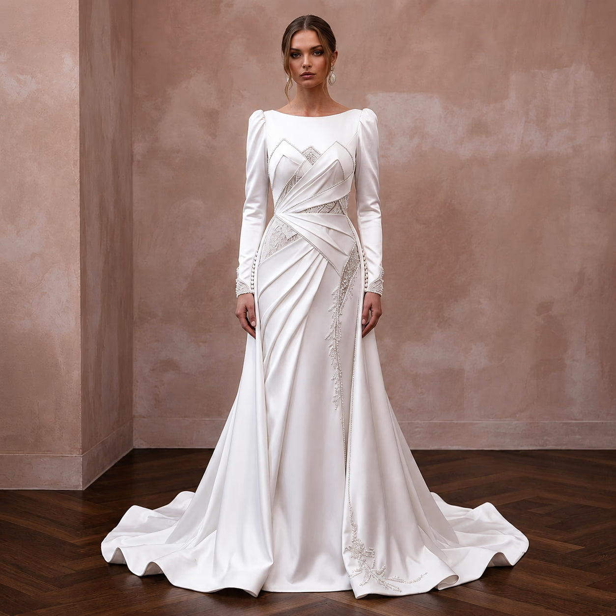 Long Sleeve Satin Wedding Dress for a Mountain Ceremony