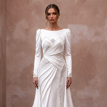 Long Sleeve Satin Wedding Dress for a Mountain Ceremony