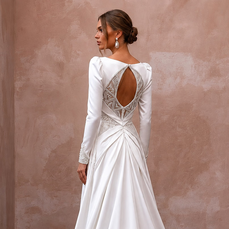 Long Sleeve Satin Wedding Dress for a Mountain Ceremony