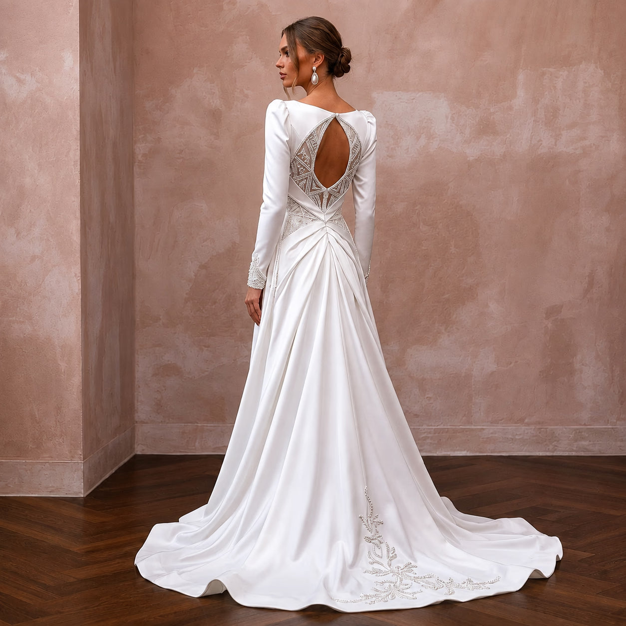 Long Sleeve Satin Wedding Dress for a Mountain Ceremony