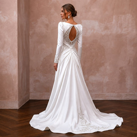 Long Sleeve Satin Wedding Dress for a Mountain Ceremony