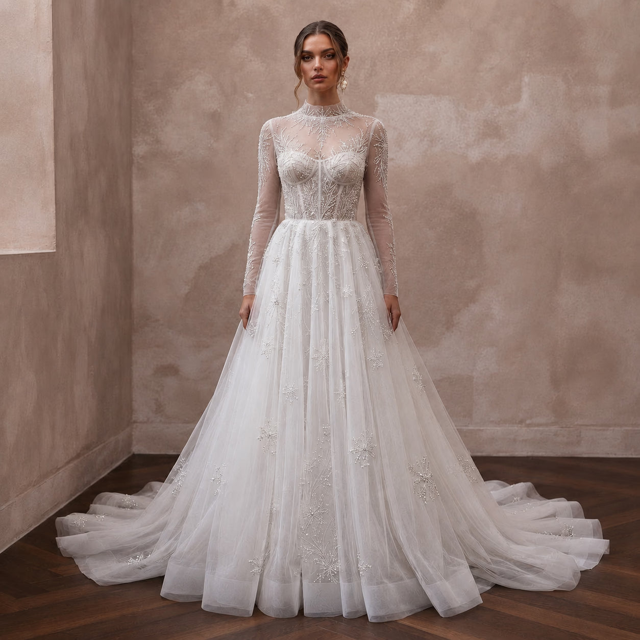Long Sleeve Tulle Bridal Dress for a Snowy Wedding Main image