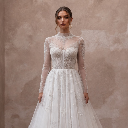 Long Sleeve Tulle Bridal Dress for a Snowy Wedding